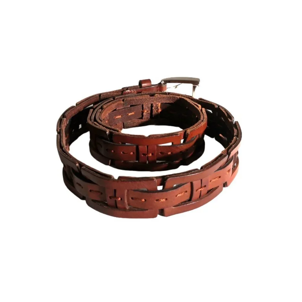 Genuine Leather Link Belt Silver Buckle 40